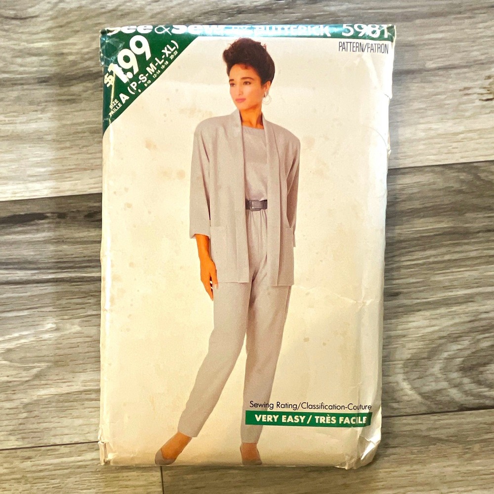 See & Sew by Butterick 5981 VTG 1980s Misses Petite Jacket Top Pants P-XL